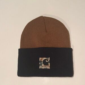 Carhartt Two-Tone Brown and Black Camo Patch Beanie - youth